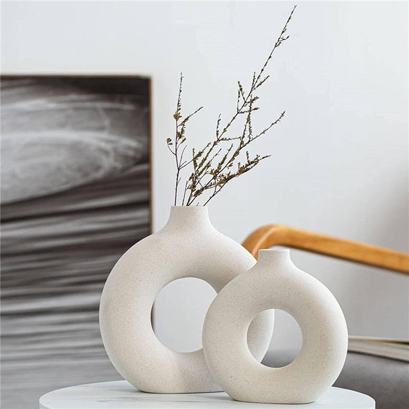 Nordic-Style Ceramic Donut Flower Vases