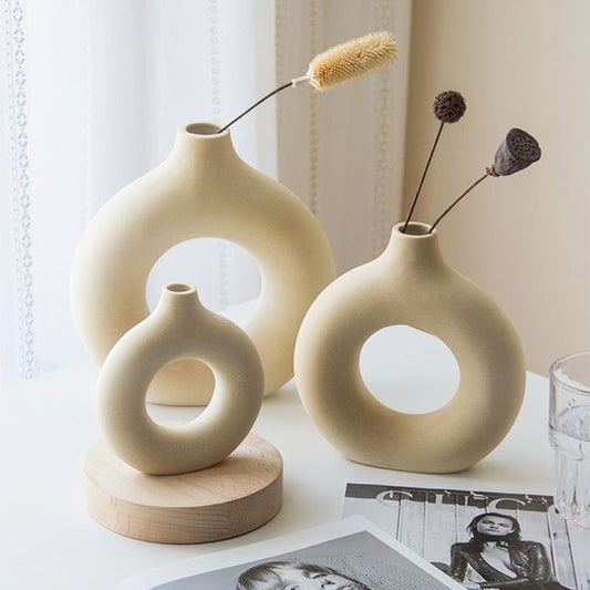 Nordic-Style Ceramic Donut Flower Vases
